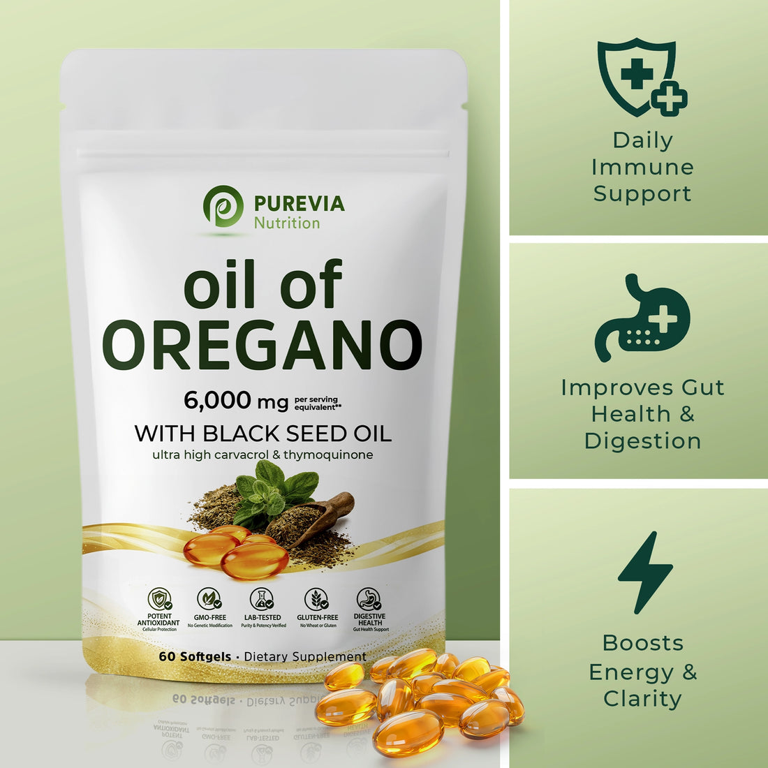Purevia® Oil Of Oregano Softgels - Naturally Strengthen Immunity and Gut Health from Within